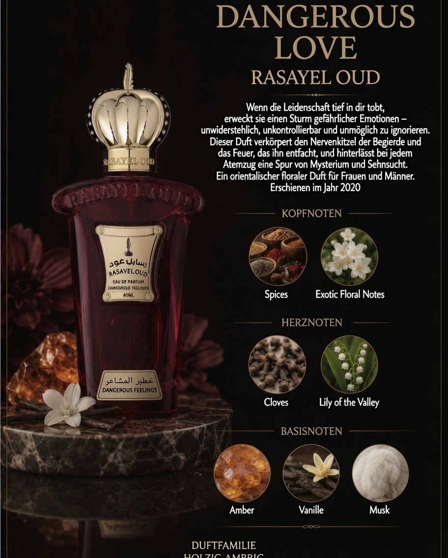 DANGEROUS FEELINGS von Rasayel Oud | Eau de Parfum | orientalischer, blumiger Unisex Duft