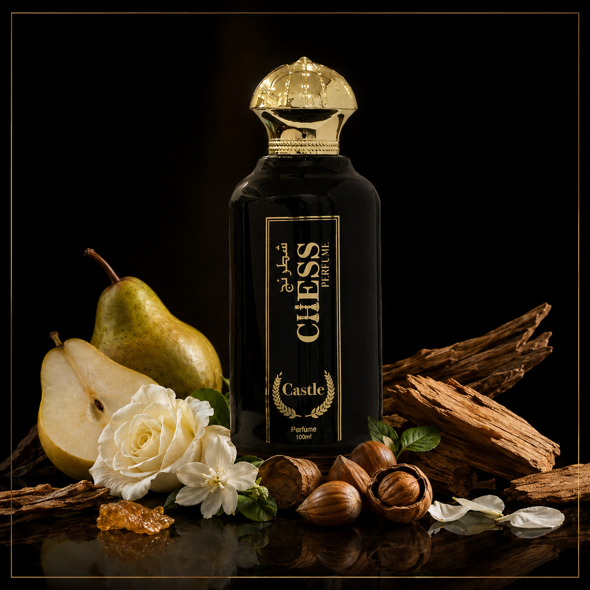 CASTLE | CHESS Perfume | Eau de Parfum | 100 ml – Duftnoten als hochwertiges Schwarz-Gold-Motiv