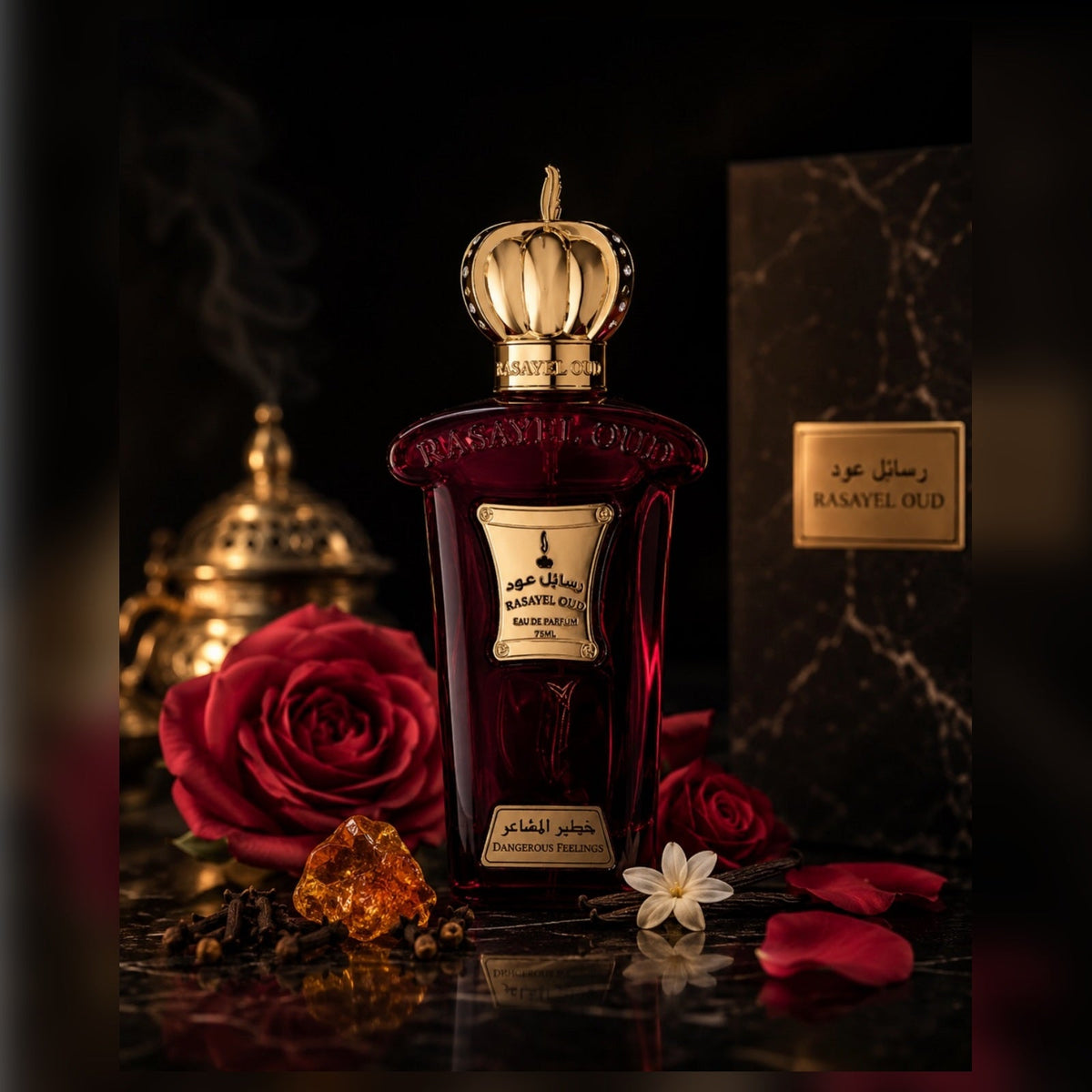 DANGEROUS FEELINGS | Rasayel Oud | Eau de Parfum – großes Produktbild im 1A Fragrance Shopdesign