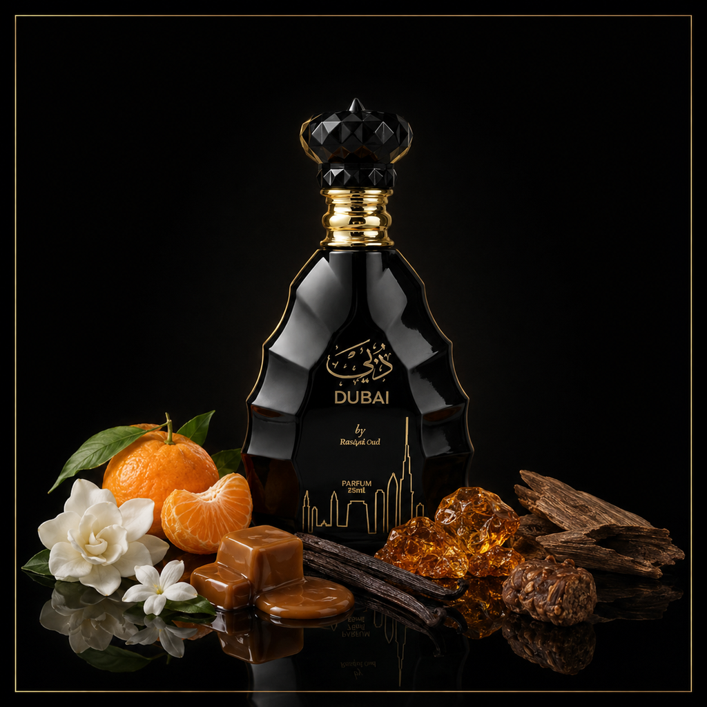 DUBAI BLACK | Rasayel Oud | Eau de Parfum | 100 ml – Duftnoten als hochwertiges Schwarz-Gold-Motiv