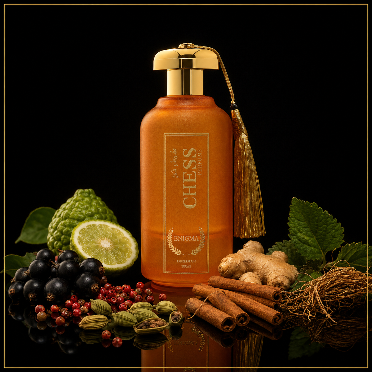 ENIGMA | CHESS Perfume | Eau de Parfum | 100 ml – Duftnoten als hochwertiges Schwarz-Gold-Motiv