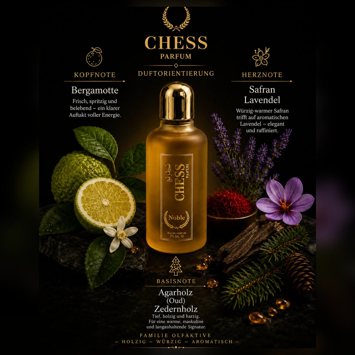 NOBLE | CHESS Perfume | Eau de Parfum | 100 ml – großes Produktbild im 1A Fragrance Shopdesign